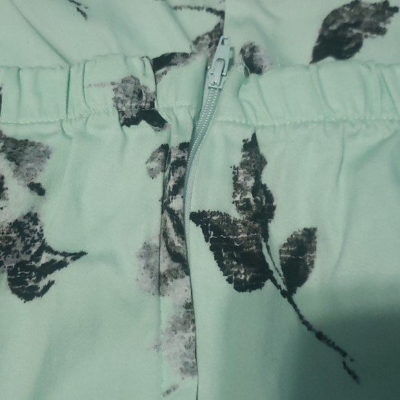 Mint green gray flowered flowy strapless dress L - Picture 7 of 8